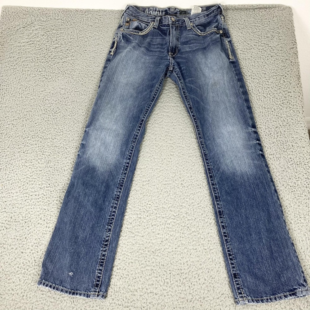 Ariat M5 Slim Straight Jeans Mens 33x36 Blue Medium Wash Denim Distressed Pants